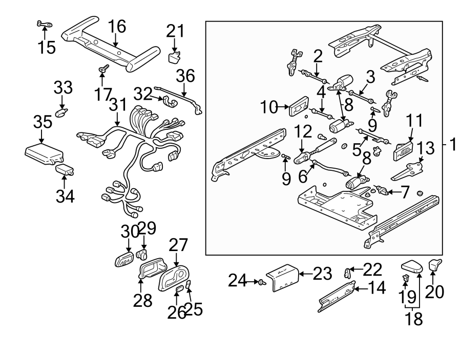 Diagram SEATS & TRACKS. TRACKS & COMPONENTS. for your 2007 GMC Sierra 2500 HD 6.0L Vortec V8 A/T 4WD SLT Extended Cab Pickup 