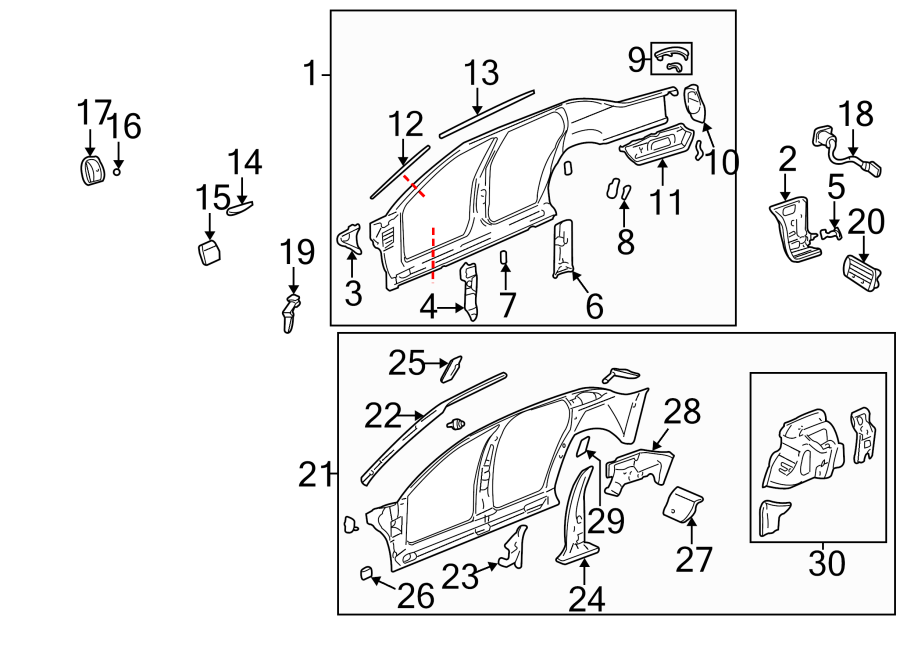 Diagram PILLARS. ROCKER & FLOOR. UNISIDE. for your 2021 Buick Enclave    