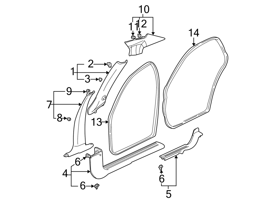 Diagram PILLARS. ROCKER & FLOOR. INTERIOR TRIM. for your 2014 Chevrolet Spark  LT Hatchback 