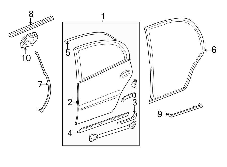 Diagram REAR DOOR. DOOR & COMPONENTS. for your 2010 Buick Enclave    