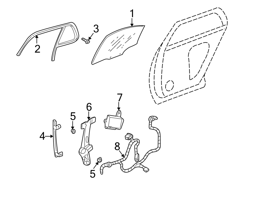 Diagram REAR DOOR. GLASS & HARDWARE. for your 2021 Chevrolet Spark   