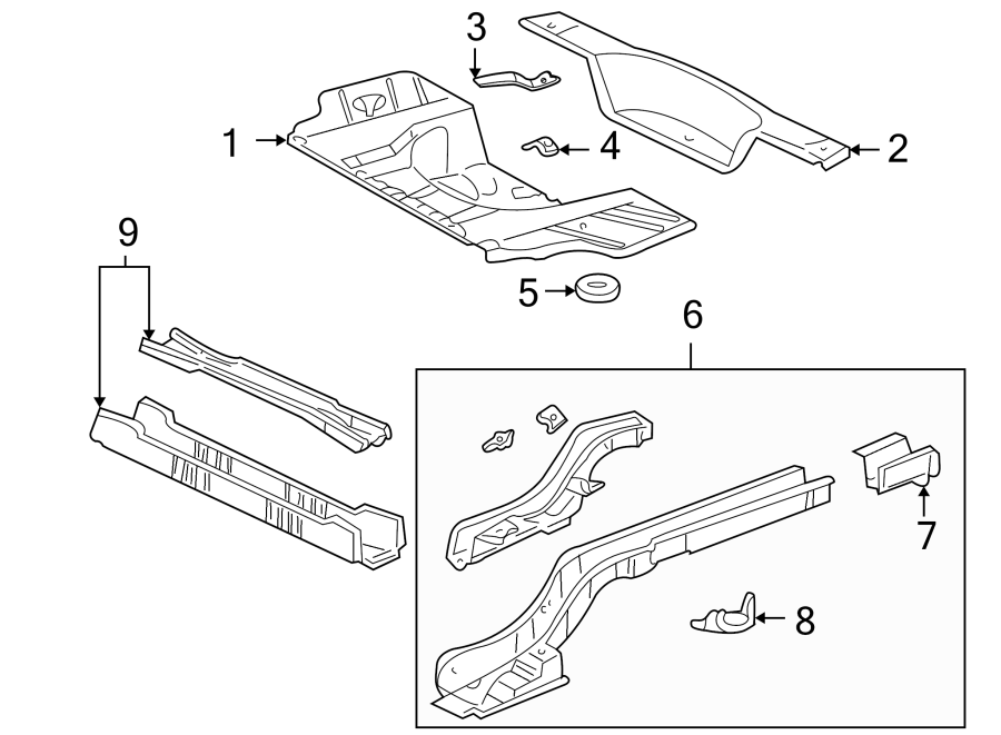 Diagram REAR BODY & FLOOR. FLOOR & RAILS. for your 2020 Chevrolet Suburban    