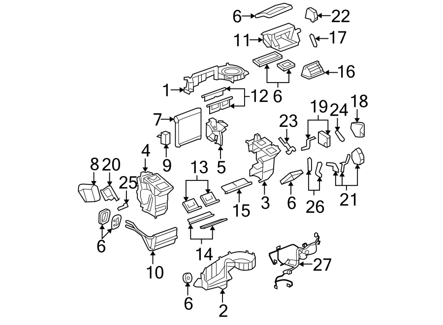 Diagram Air conditioner & heater. Evaporator & heater components. for your 2008 Buick Enclave    