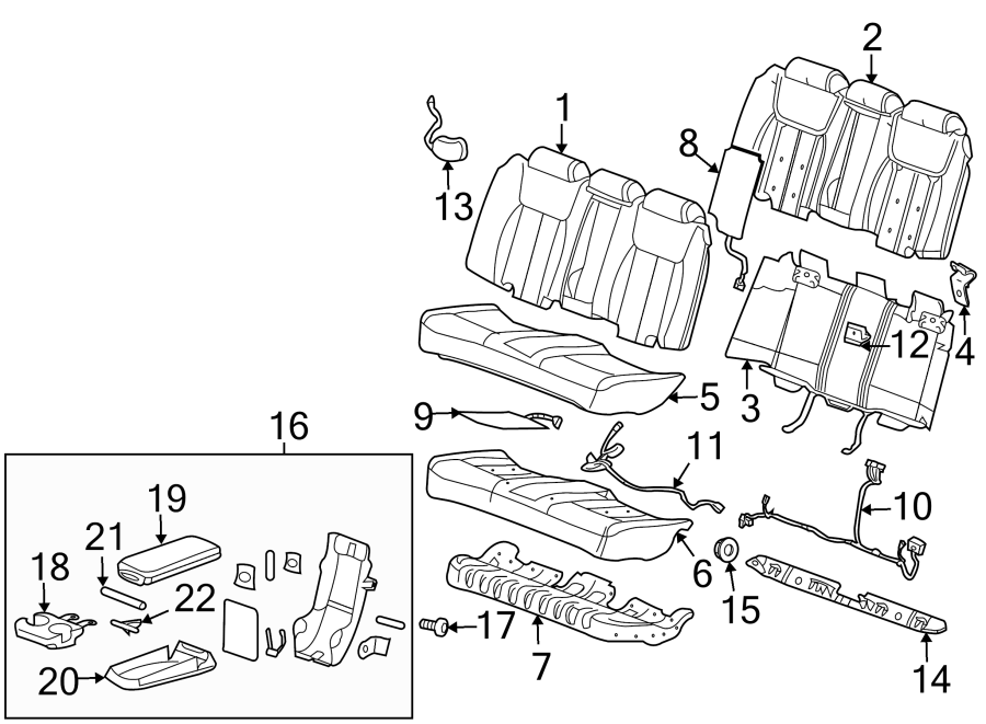 Diagram SEATS & TRACKS. REAR SEAT COMPONENTS. for your 2007 Cadillac Escalade EXT   