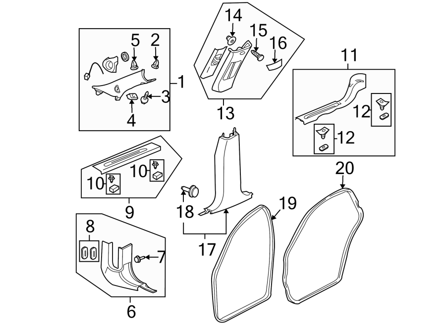 Diagram PILLARS. ROCKER & FLOOR. INTERIOR TRIM. for your 2010 Buick Enclave    