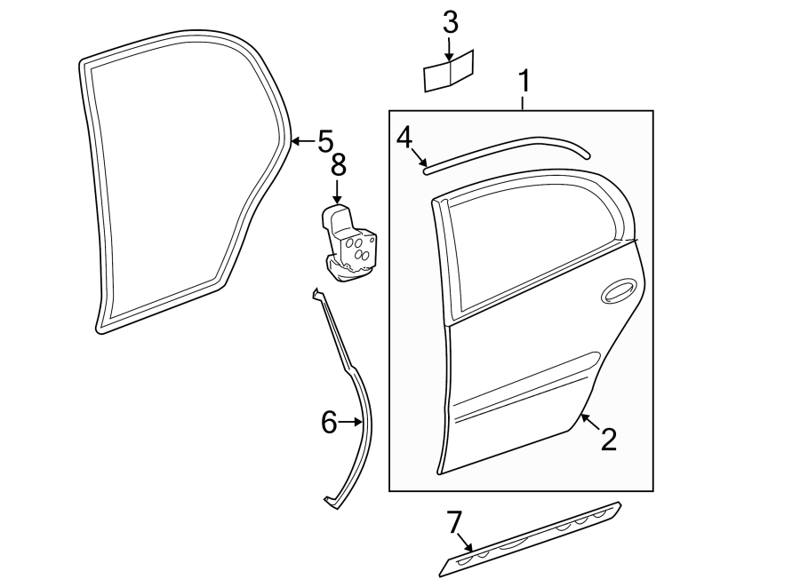 Diagram REAR DOOR. DOOR & COMPONENTS. for your 2010 Buick Enclave    