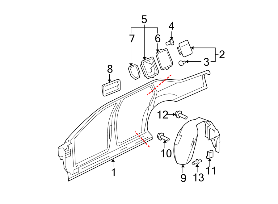 Diagram QUARTER PANEL & COMPONENTS. for your 2002 GMC Sierra 3500 6.6L Duramax V8 DIESEL M/T 4WD Base Crew Cab Pickup Fleetside 