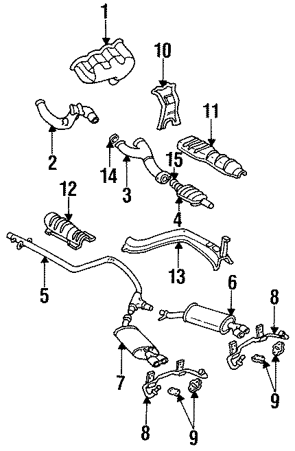 Diagram EXHAUST SYSTEM. EXHAUST COMPONENTS. for your 1992 Chevrolet K3500  Scottsdale Extended Cab Pickup Fleetside 6.5L V8 DIESEL A/T 