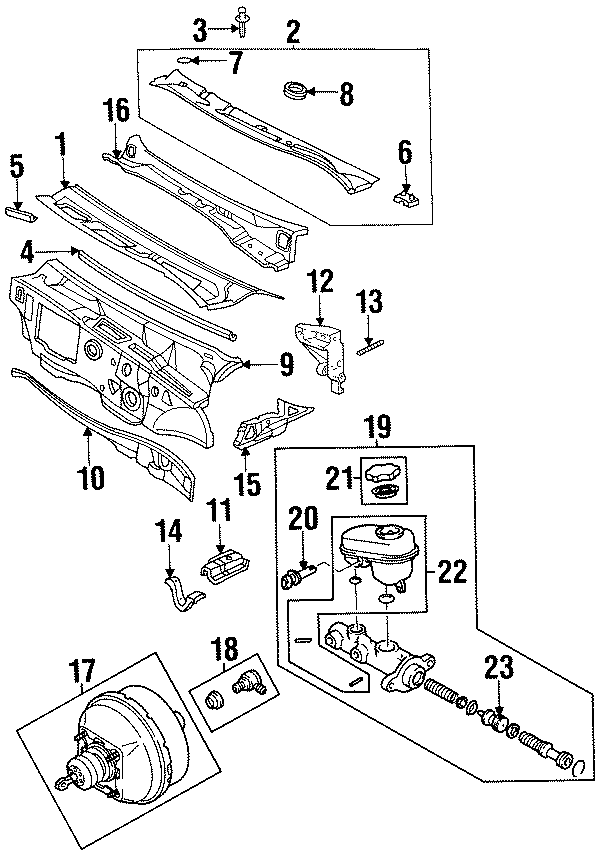 Diagram COWL. COMPONENTS ON DASH PANEL. for your 2005 Chevrolet Astro   