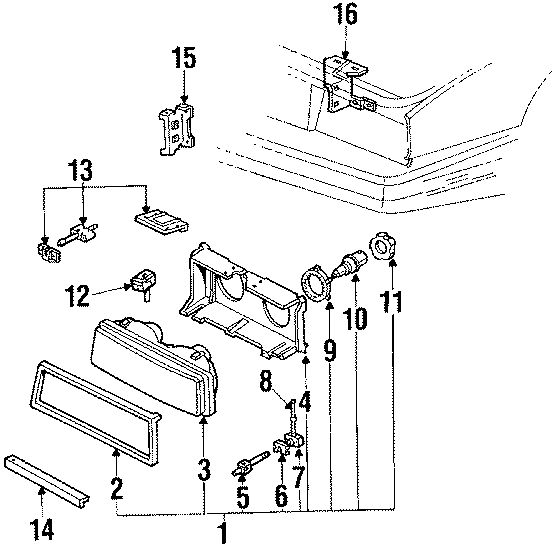 Diagram FRONT LAMPS. HEADLAMP COMPONENTS. for your 2003 GMC Sierra 2500 HD 8.1L Vortec V8 M/T 4WD SLT Extended Cab Pickup 