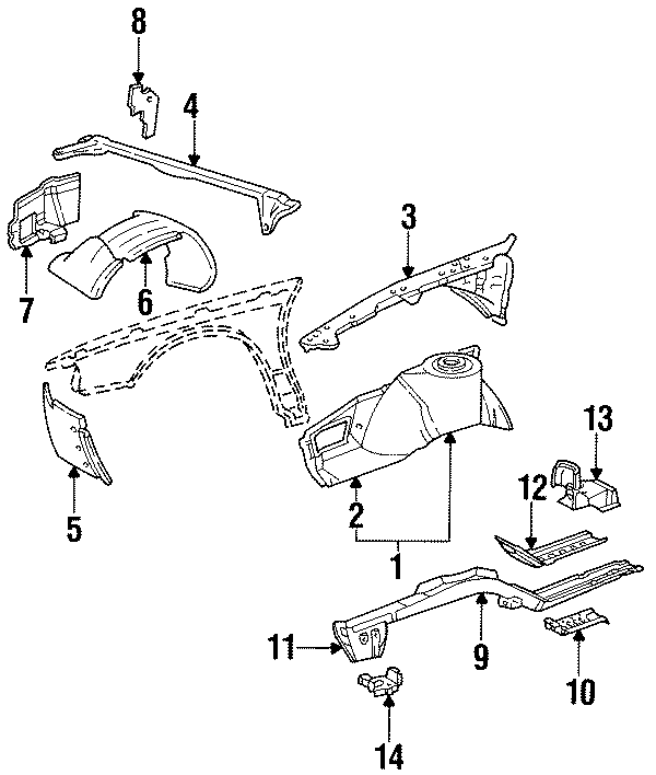 Diagram FENDER. STRUCTURAL COMPONENTS & RAILS. for your 2016 Chevrolet Camaro 6.2L V8 M/T SS Coupe 