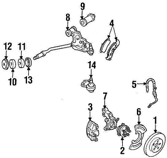 Diagram FRONT SUSPENSION. BRAKE COMPONENTS. SUSPENSION COMPONENTS. for your 2011 Buick Lucerne   