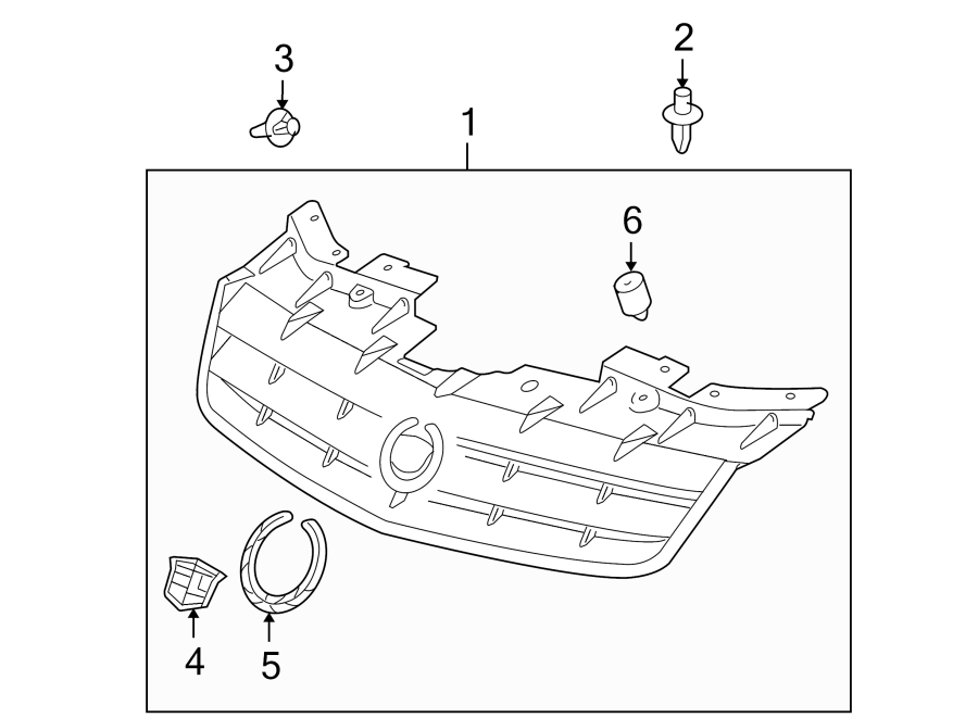 Diagram GRILLE & COMPONENTS. for your 2021 GMC Sierra 2500 HD 6.6L Duramax V8 DIESEL A/T 4WD Base Extended Cab Pickup Fleetside 