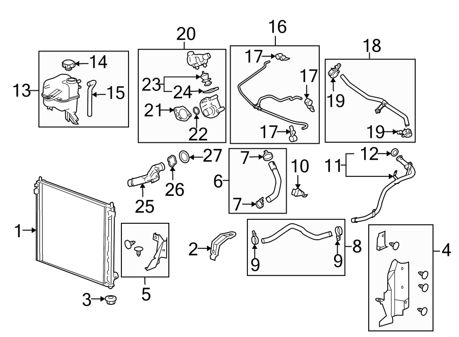 Diagram RADIATOR & COMPONENTS. for your 2005 GMC Sierra 1500   