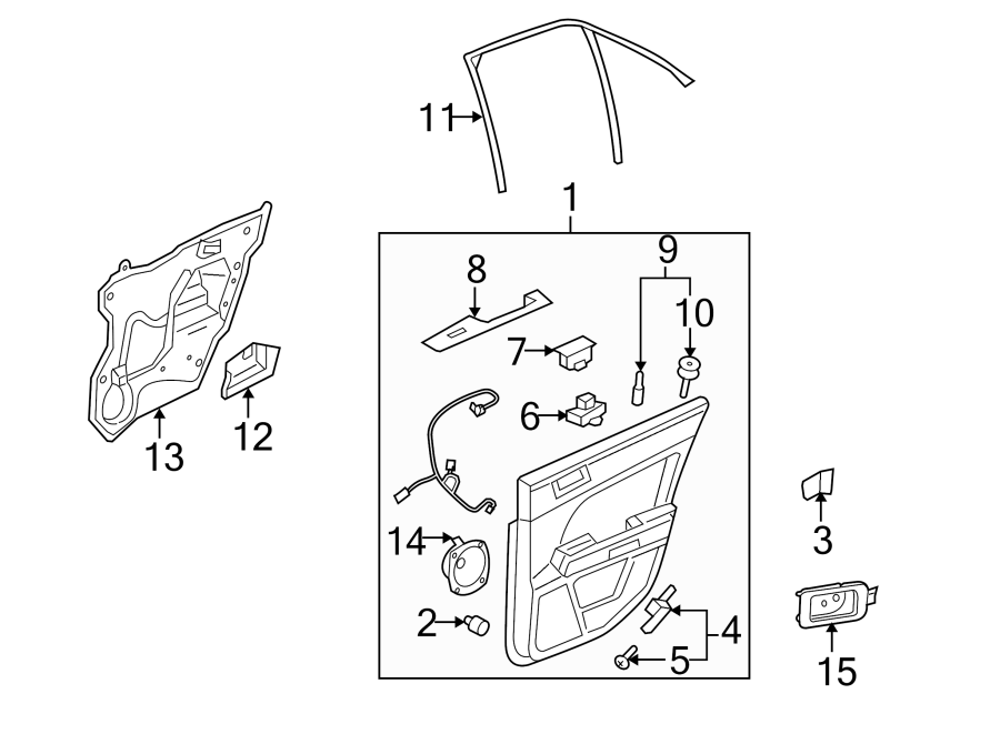 Diagram REAR DOOR. INTERIOR TRIM. for your 2011 Chevrolet Silverado   