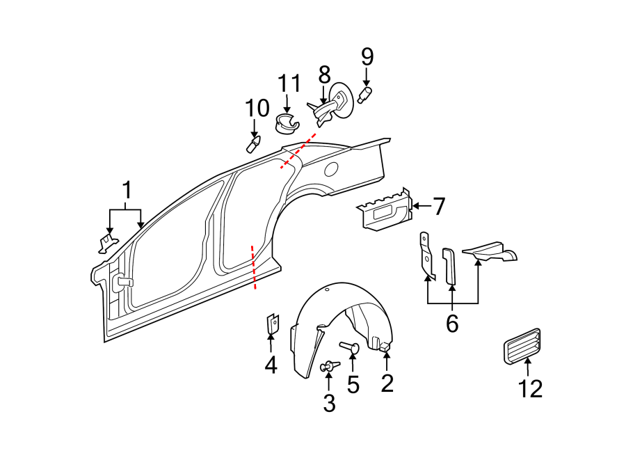 Diagram QUARTER PANEL & COMPONENTS. for your 2005 Chevrolet Trailblazer EXT   