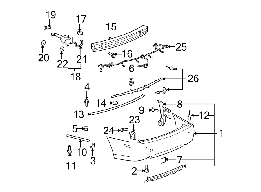 Diagram REAR BUMPER. BUMPER & COMPONENTS. for your 2005 Chevrolet Malibu   