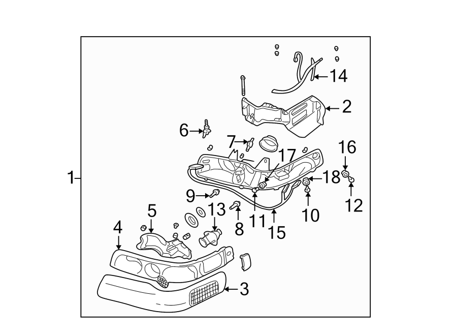 Diagram Front lamps. Headlamp components. for your 2006 GMC Sierra 2500 HD 6.6L Duramax V8 DIESEL M/T RWD SLE Extended Cab Pickup 