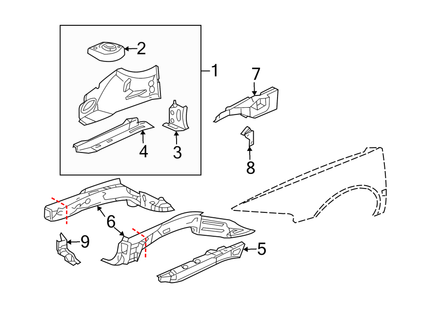 Diagram Fender. Structural components & rails. for your 2016 Chevrolet Camaro 6.2L V8 M/T SS Coupe 