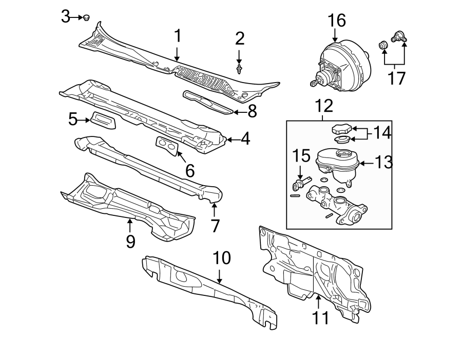 Diagram COWL. COMPONENTS ON DASH PANEL. for your 2003 GMC Sonoma SL Standard Cab Pickup Stepside 2.2L Vortec M/T RWD 