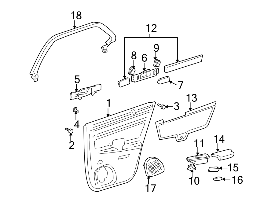 Diagram REAR DOOR. INTERIOR TRIM. for your 2025 Cadillac XT4 Luxury Sport Utility  