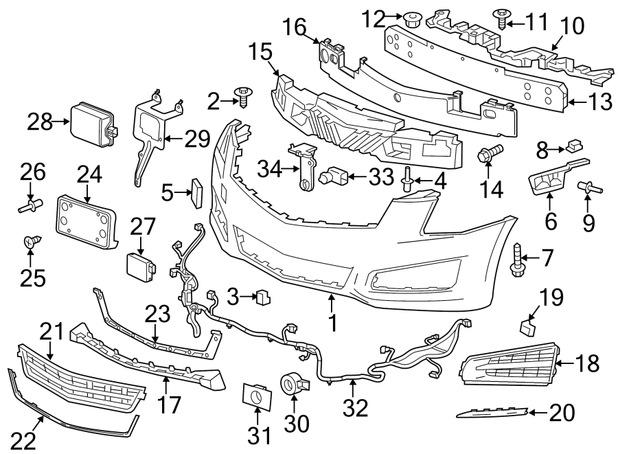 Diagram FRONT BUMPER & GRILLE. BUMPER & COMPONENTS. for your 2019 Chevrolet Equinox 1.5L Ecotec A/T FWD Premier Sport Utility 