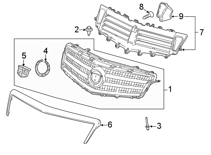 Diagram FRONT BUMPER & GRILLE. GRILLE & COMPONENTS. for your 2013 Cadillac Escalade EXT   