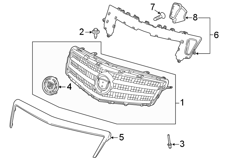 Diagram FRONT BUMPER & GRILLE. GRILLE & COMPONENTS. for your 2013 Cadillac Escalade EXT   