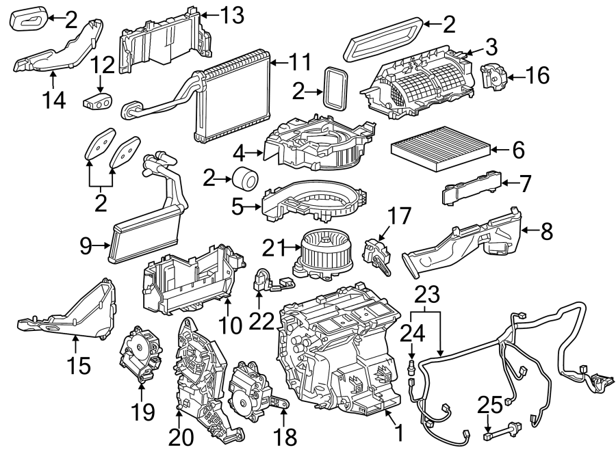 Diagram AIR CONDITIONER & HEATER. EVAPORATOR & HEATER COMPONENTS. for your 2019 Buick Enclave    