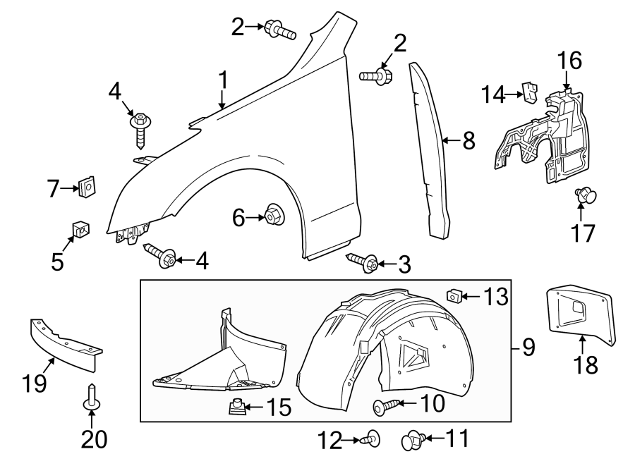 Diagram FENDER & COMPONENTS. for your 2024 Chevrolet Suburban  High Country Sport Utility  