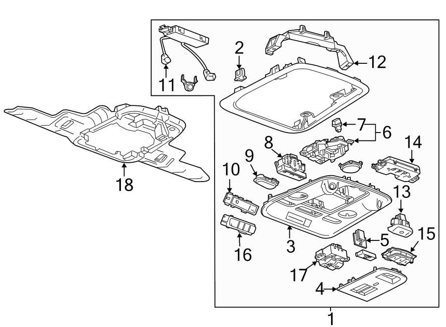 Diagram OVERHEAD CONSOLE. for your 2013 Cadillac ATS Base Sedan 2.0L Ecotec M/T RWD 