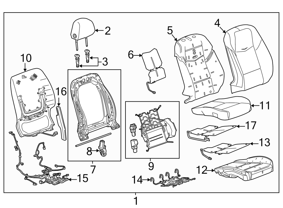 Diagram SEATS & TRACKS. PASSENGER SEAT COMPONENTS. for your 2016 Cadillac ATS Base Sedan 2.5L Ecotec A/T AWD 