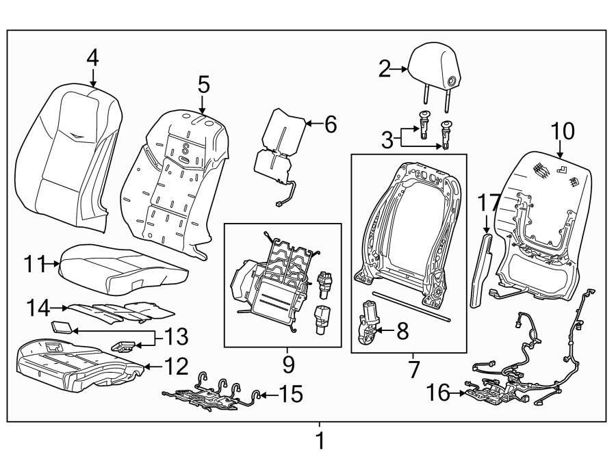 Diagram SEATS & TRACKS. DRIVER SEAT COMPONENTS. for your 2016 Cadillac ATS Performance Coupe  