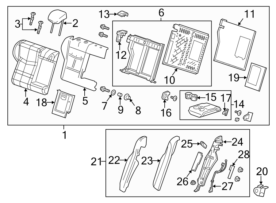 Diagram SEATS & TRACKS. REAR SEAT COMPONENTS. for your 2017 Cadillac ATS Premium Performance Sedan 3.6L V6 A/T RWD 