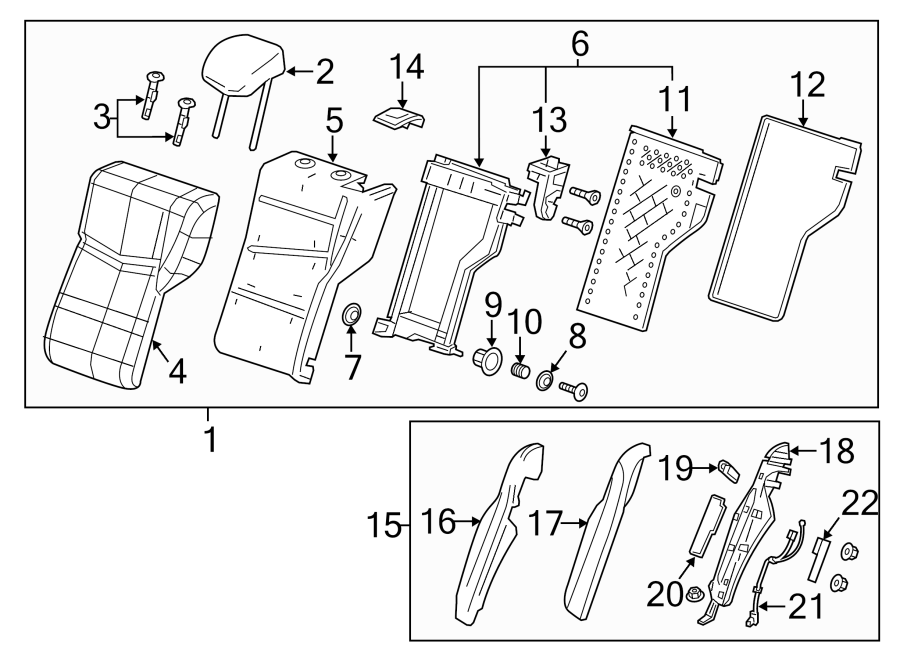 Diagram SEATS & TRACKS. REAR SEAT COMPONENTS. for your 2016 Cadillac ATS Performance Sedan 3.6L V6 M/T RWD 