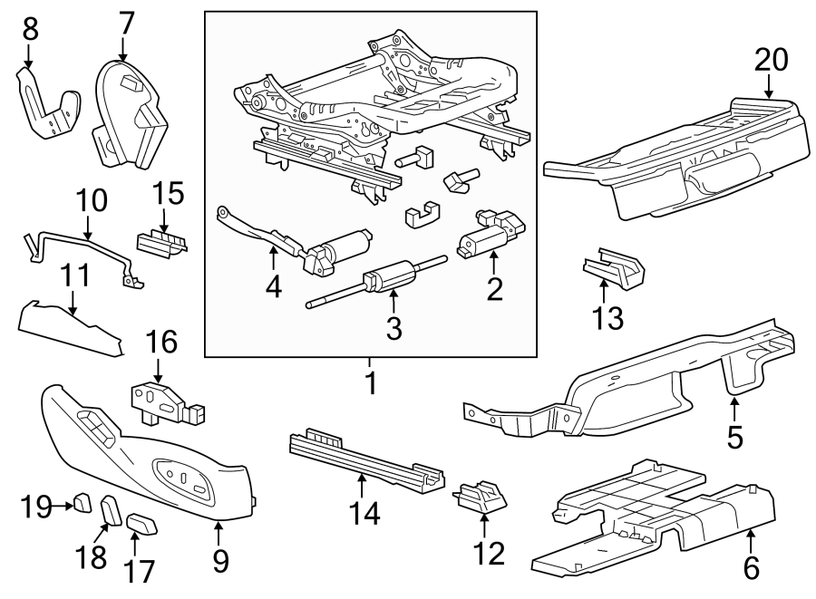 Diagram SEATS & TRACKS. TRACKS & COMPONENTS. for your 2004 Cadillac Escalade EXT   