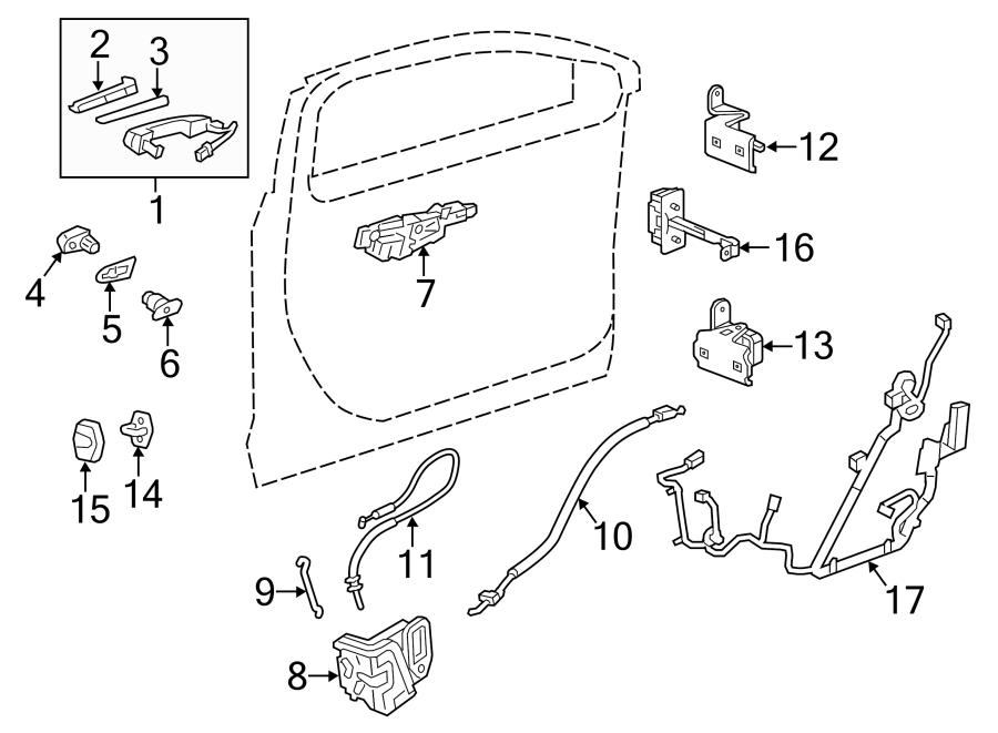 Diagram FRONT DOOR. LOCK & HARDWARE. for your 2024 Cadillac XT4   