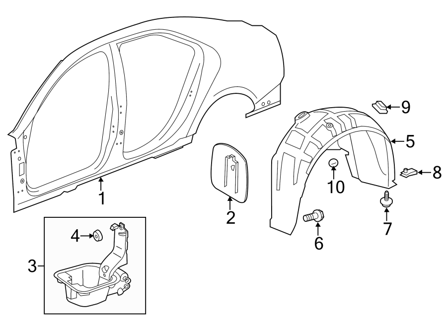 Diagram QUARTER PANEL & COMPONENTS. for your 2019 Cadillac XT4 Premium Luxury Sport Utility 2.0L A/T FWD 