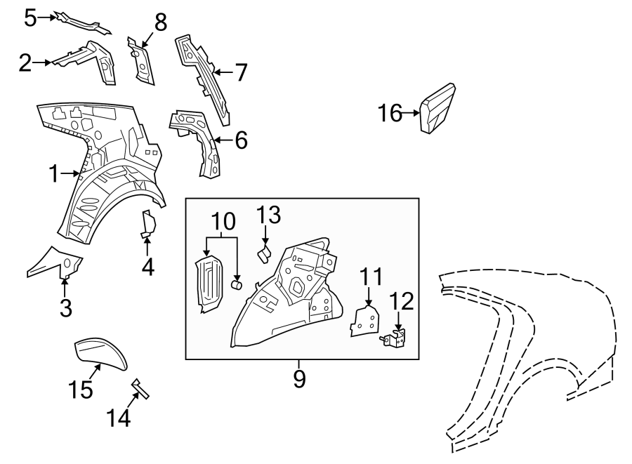 Diagram QUARTER PANEL. INNER STRUCTURE. for your 2007 Pontiac Solstice   