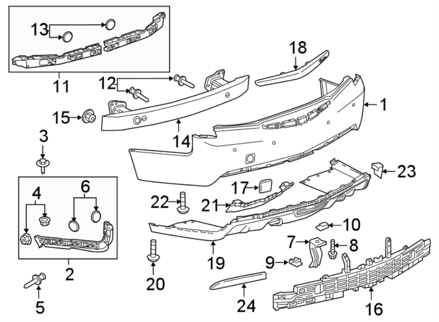 Diagram REAR BUMPER. BUMPER & COMPONENTS. for your 2018 Buick Regal TourX Essence Wagon  