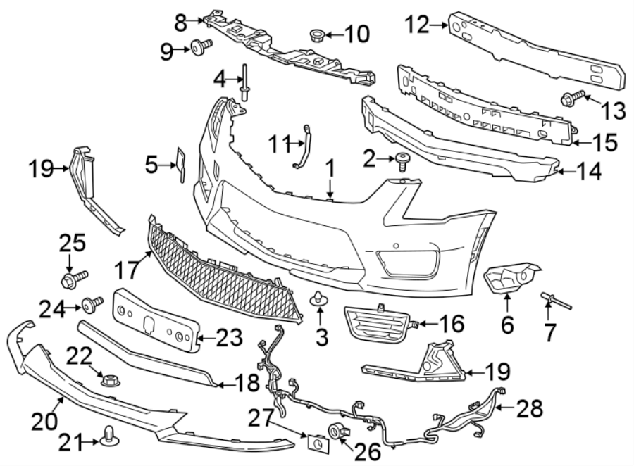 Diagram FRONT BUMPER & GRILLE. BUMPER & COMPONENTS. for your 1990 Buick Century   