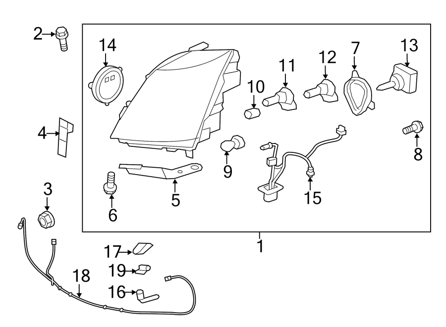 Diagram FRONT LAMPS. HEADLAMP COMPONENTS. for your Cadillac