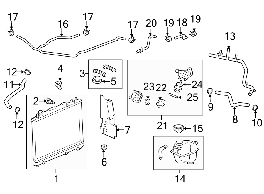 Diagram RADIATOR & COMPONENTS. for your 2021 Chevrolet Camaro 6.2L V8 M/T SS Coupe 