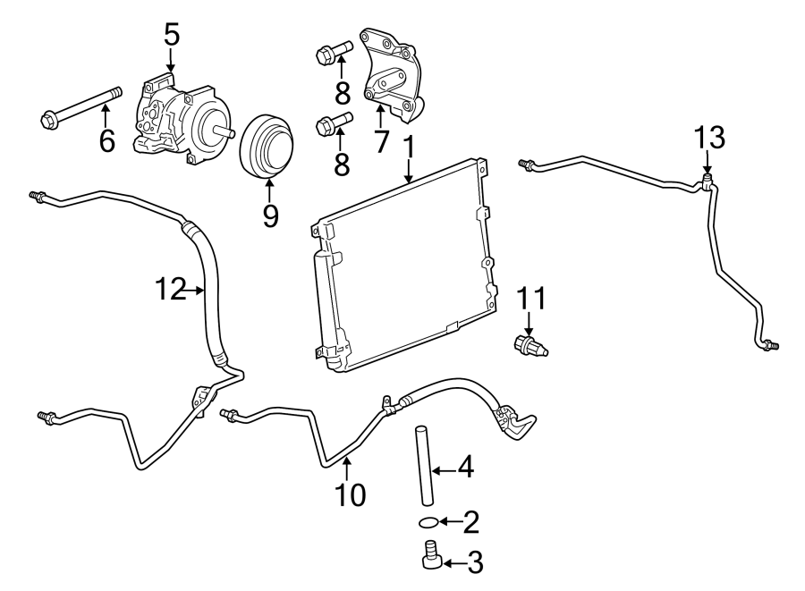 Diagram AIR CONDITIONER & HEATER. COMPRESSOR & LINES. CONDENSER. for your 2012 GMC Sierra 2500 HD 6.6L Duramax V8 DIESEL A/T 4WD WT Standard Cab Pickup Fleetside 