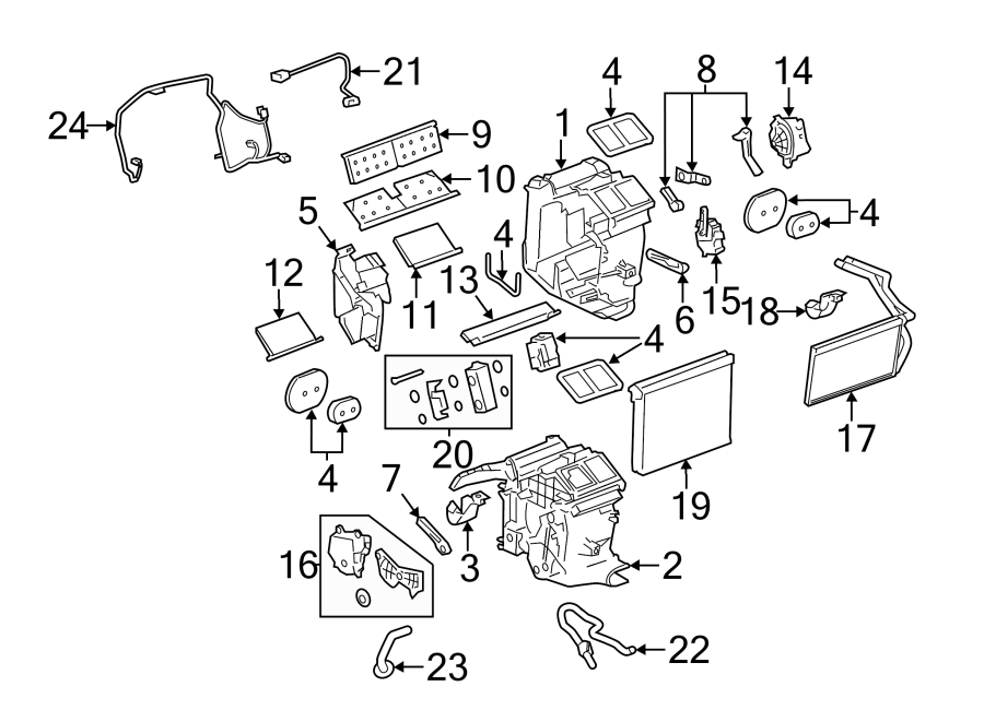 Diagram AIR CONDITIONER & HEATER. EVAPORATOR & HEATER COMPONENTS. for your 2014 Buick Enclave    