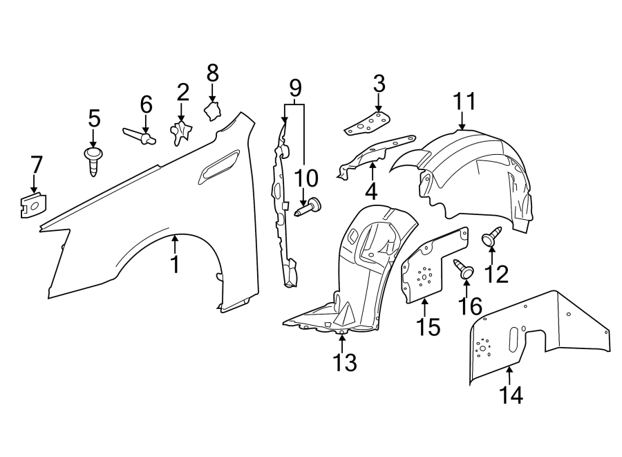 Diagram FENDER & COMPONENTS. for your 2023 Chevrolet Suburban  LT Sport Utility 3.0L Duramax 6 cylinder DIESEL A/T 4WD 