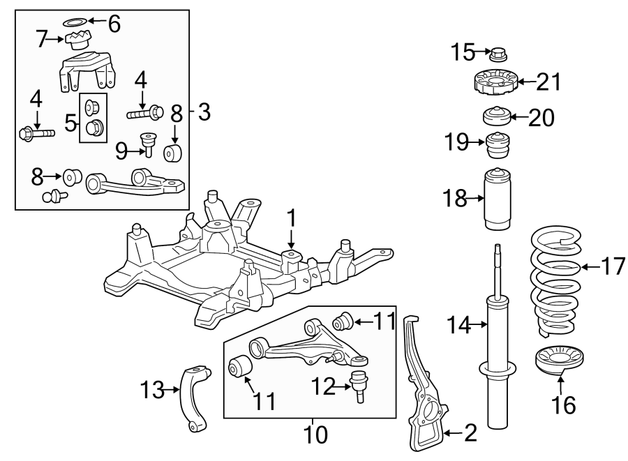 Diagram Front suspension. Suspension components. for your 2011 GMC Sierra 2500 HD 6.0L Vortec V8 FLEX A/T RWD SLE Standard Cab Pickup 