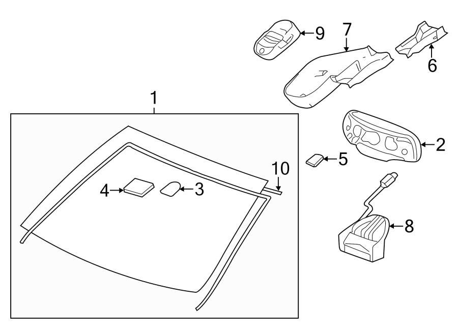 Diagram WINDSHIELD. GLASS. REVEAL MOLDINGS. for your Cadillac