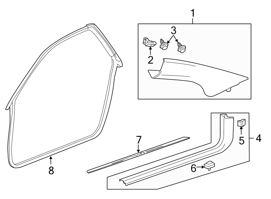 Diagram PILLARS. ROCKER & FLOOR. INTERIOR TRIM. for your 2024 Chevrolet Corvette Stingray Convertible  