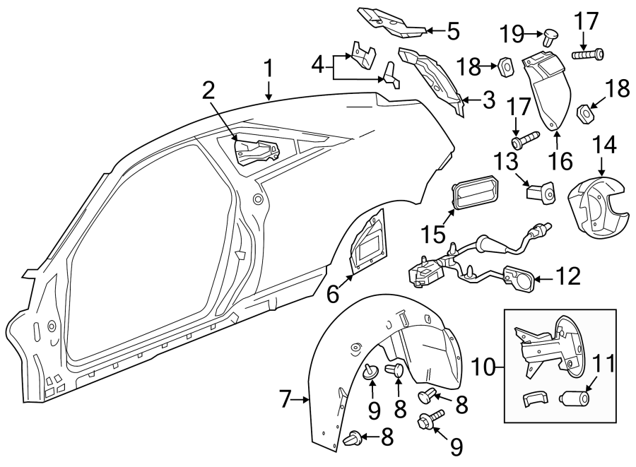 Diagram EXTERIOR TRIM. QUARTER PANEL & COMPONENTS. for your 2017 Chevrolet Spark   